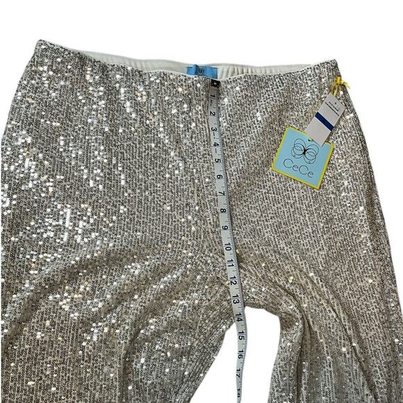 The CeCe Silver Sequin Pants Straight Leg Elastic Waist Band Stretchy X-large - Picture 11 of 14